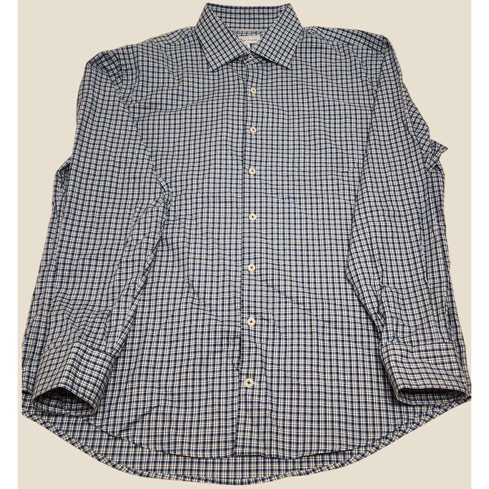 Peter Millar‎ Crown Ease Shirt XL Blue Green Plaid Short Sleeve Golf Resortwear